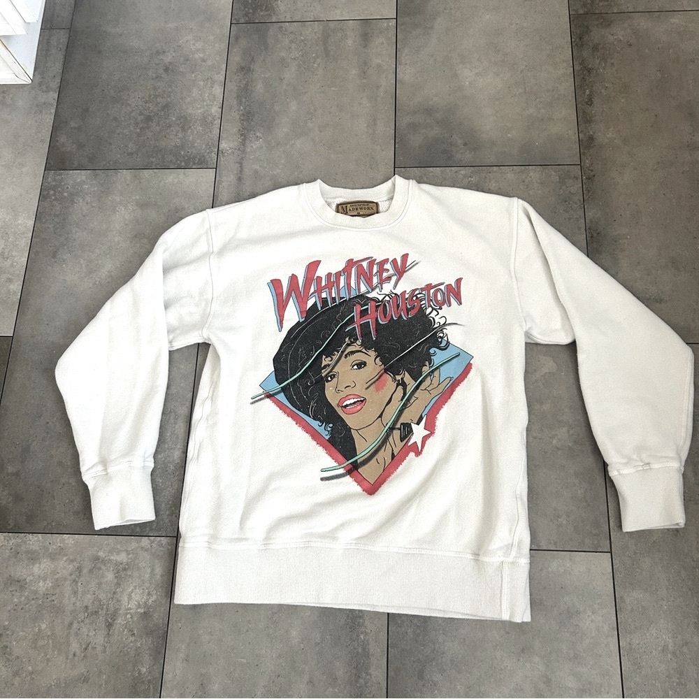 Madeworn Whitney Houston White Graphic Sweatshirt small